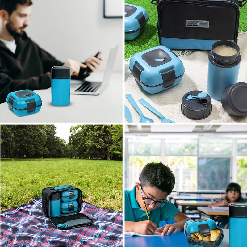 Pinnacle Thermoware Lunch Box Bag Set for Adults and Kids, Blue, Plastic and Stainless Steel, Matching Cutlery - Image 4